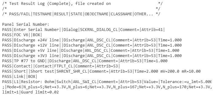 test result log